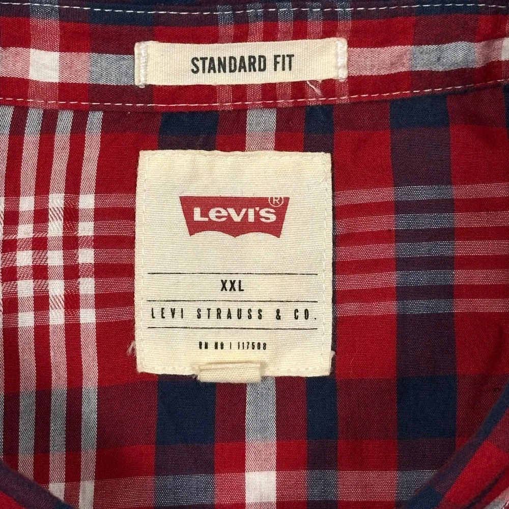 Levis Western Pearl Snap Shirt Mens XXL Red Plaid Short Sleeve Rodeo Cowboy